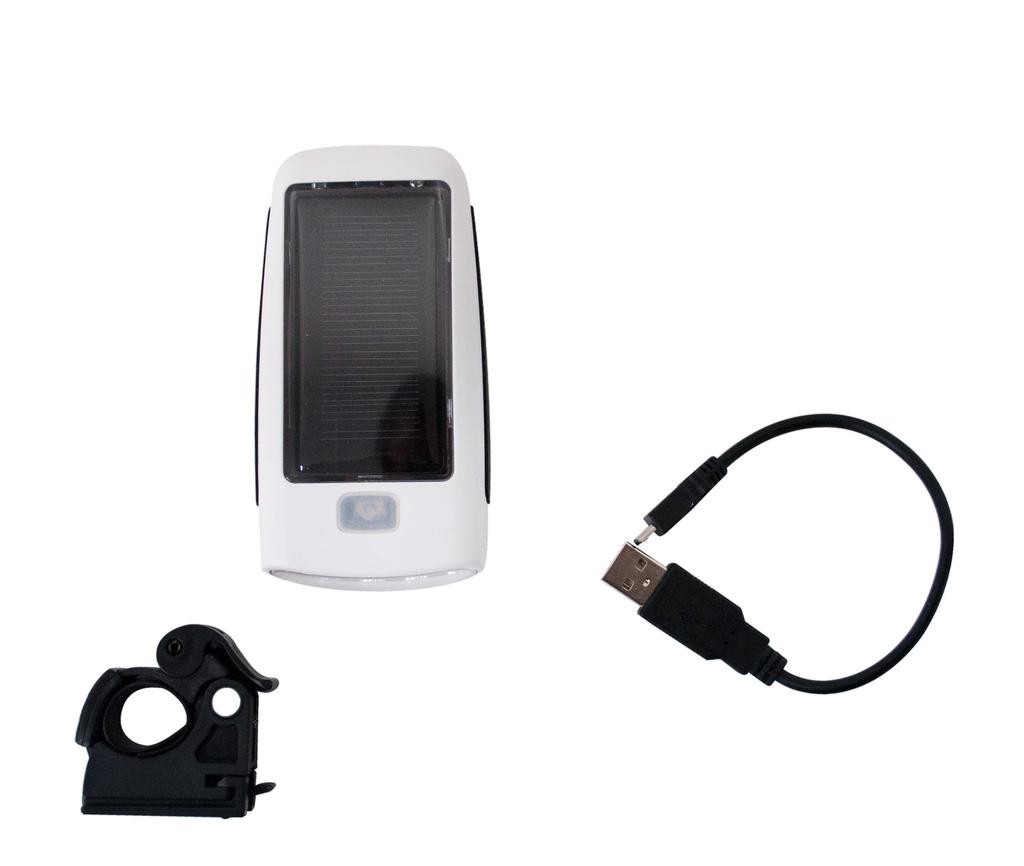 Luz Led Foco Delantero USB Mas Carga Solar 2 Modos Con Soporte -